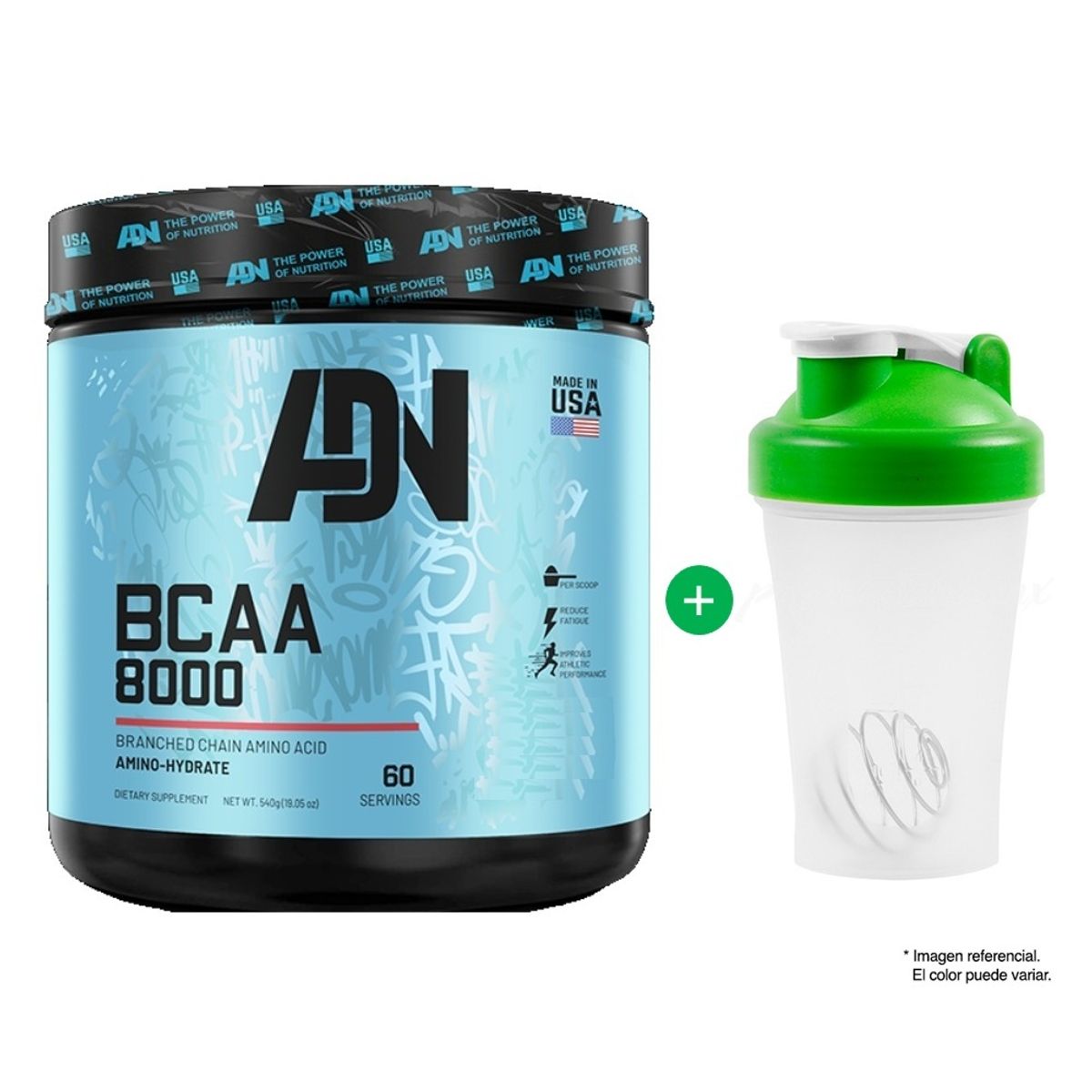 ADN - AMINOÁCIDO ADN NUTRITION BCAA 8000 540G GREEN APPLE SHAKER