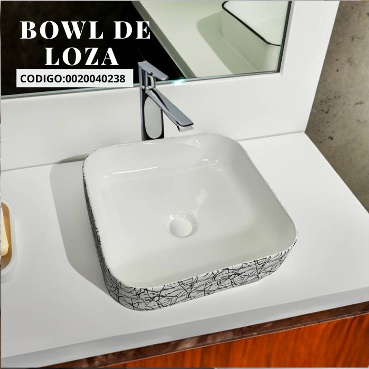 FRATELLI - BOWL OVALIN DE LOZA CUADRADO BLANCO CON NEGRO 150