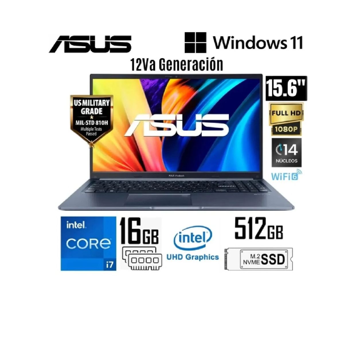 ASUS - ASUS VIVOBOOK X1502ZA-EJ2466W INTEL COREI7-12700H  16GB 512SSD 15.6 FHD WIN 11
