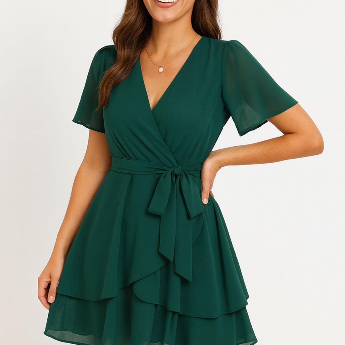 GENERICO - Vestido coctel verde botella con lazo