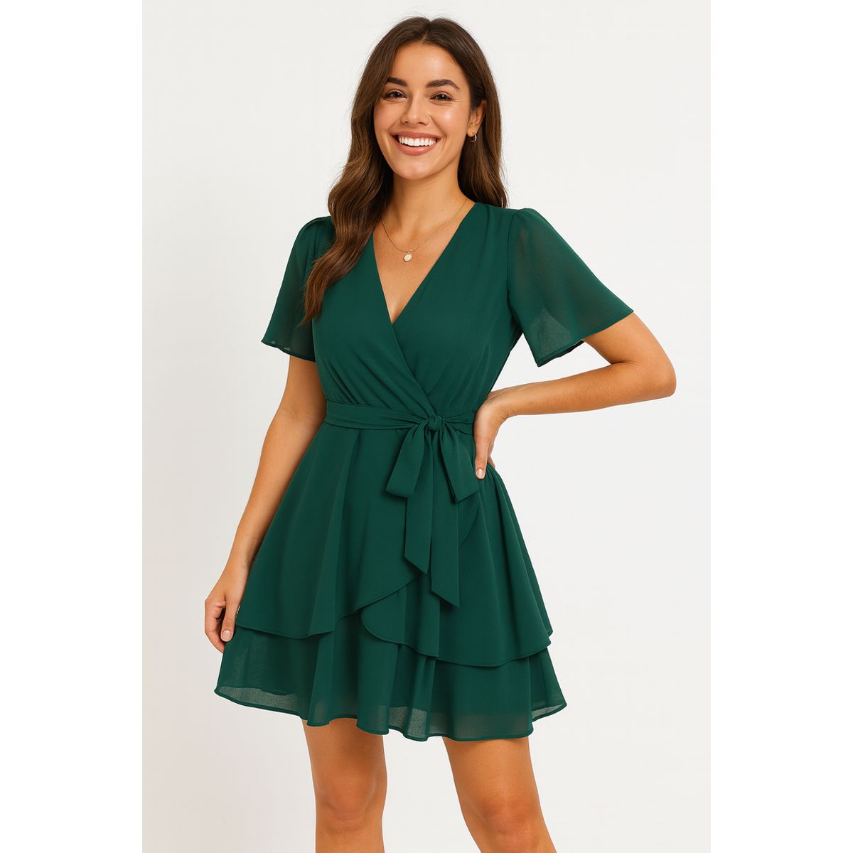 GENERICO - Vestido coctel verde botella con lazo