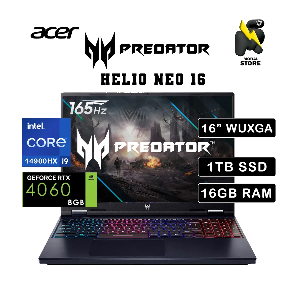 ACER - LAPTOP ACER PREDATOR HELIOS NEO 16 PHN16 / INTEL i9-14900HX /1.T B / 16 GB RAM / RTX 4060 / 16"165HZ