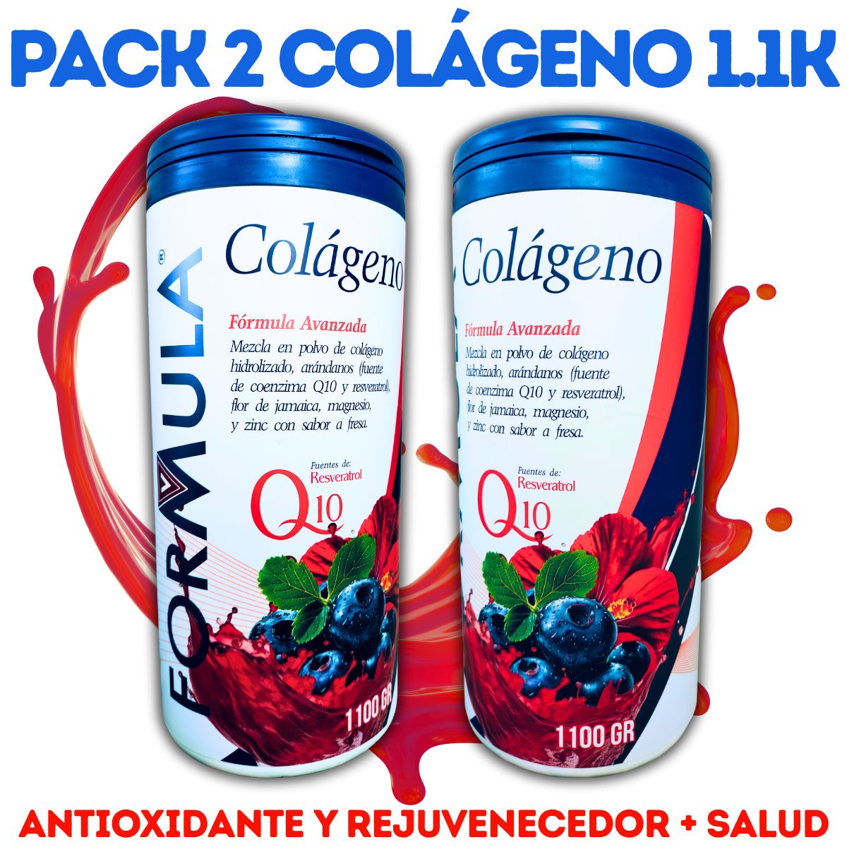 GENERICO - Pack 2 frascos de 1Kilo 100gr de Colágeno con Resveratrol Q10 Premium