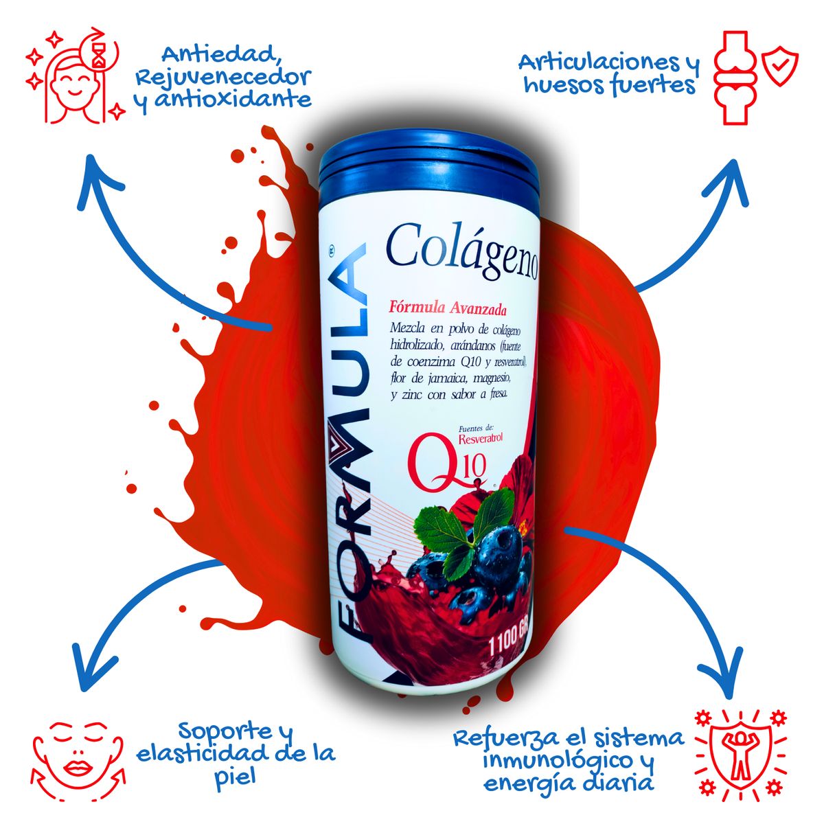 GENERICO - Pack 2 frascos de 1Kilo 100gr de Colágeno con Resveratrol Q10 Premium