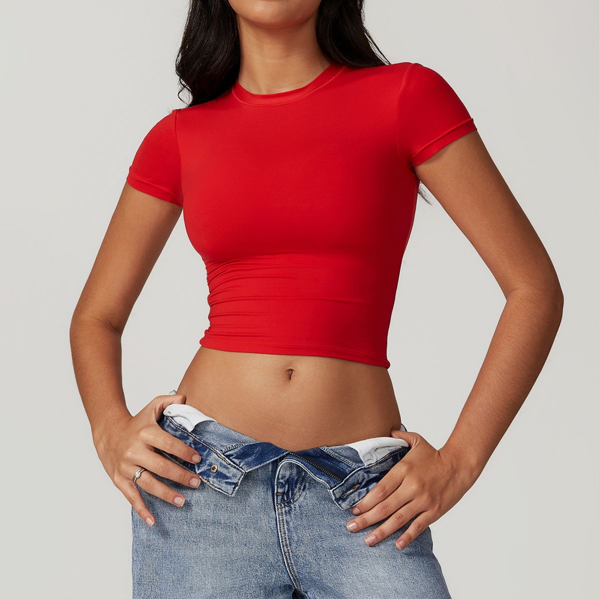 TIOZONEY - Camiseta deportiva de manga corta para mujer-Rojo