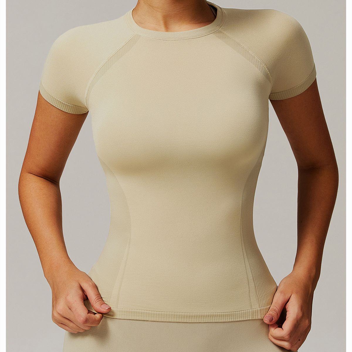 TIOZONEY - Camiseta deportiva de manga corta para mujer-Beige