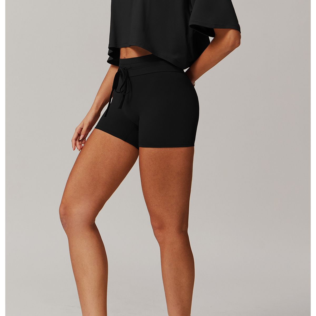 TIOZONEY - Camiseta deportiva de manga corta para mujer-Negro
