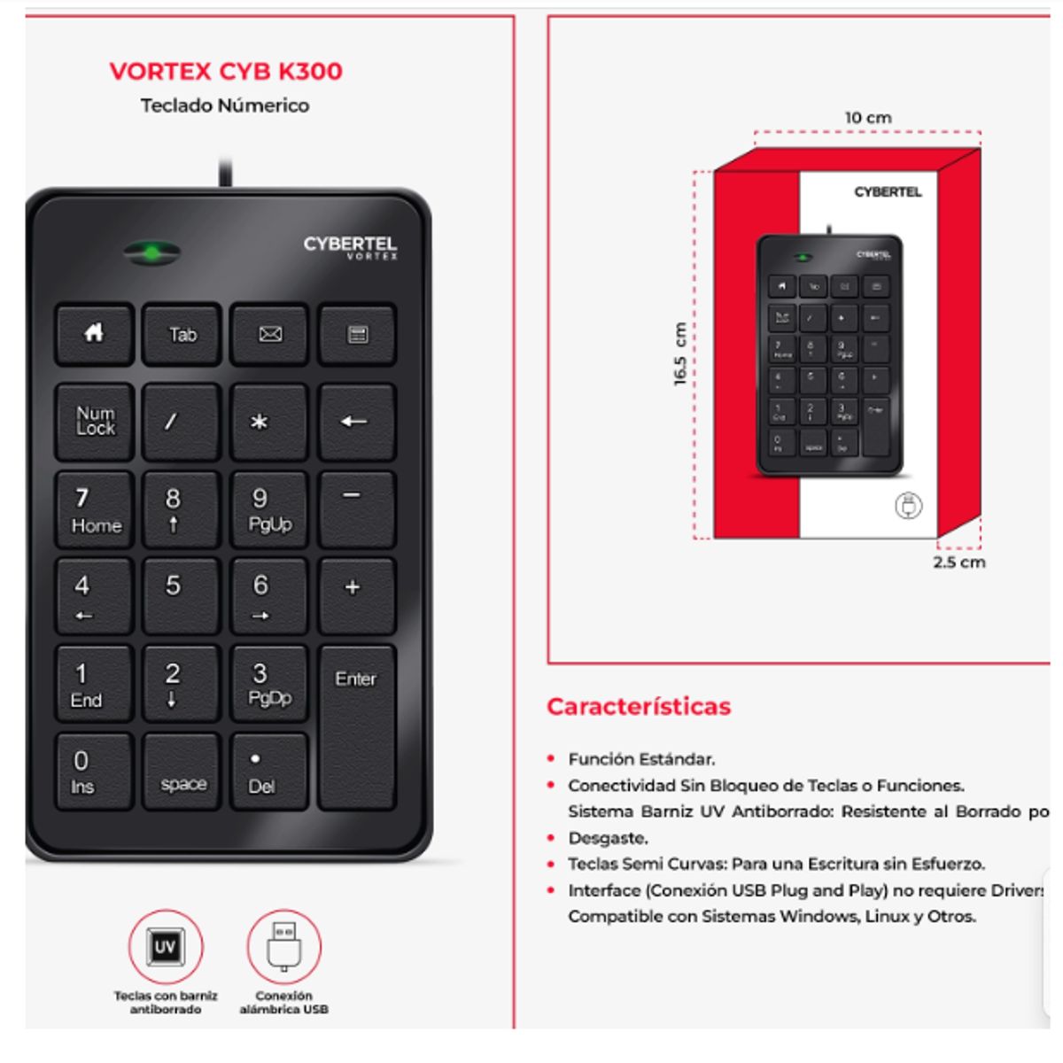 CYBERTEL - Teclado Numerico VORTEX CYB K300 USB CYBERTEL