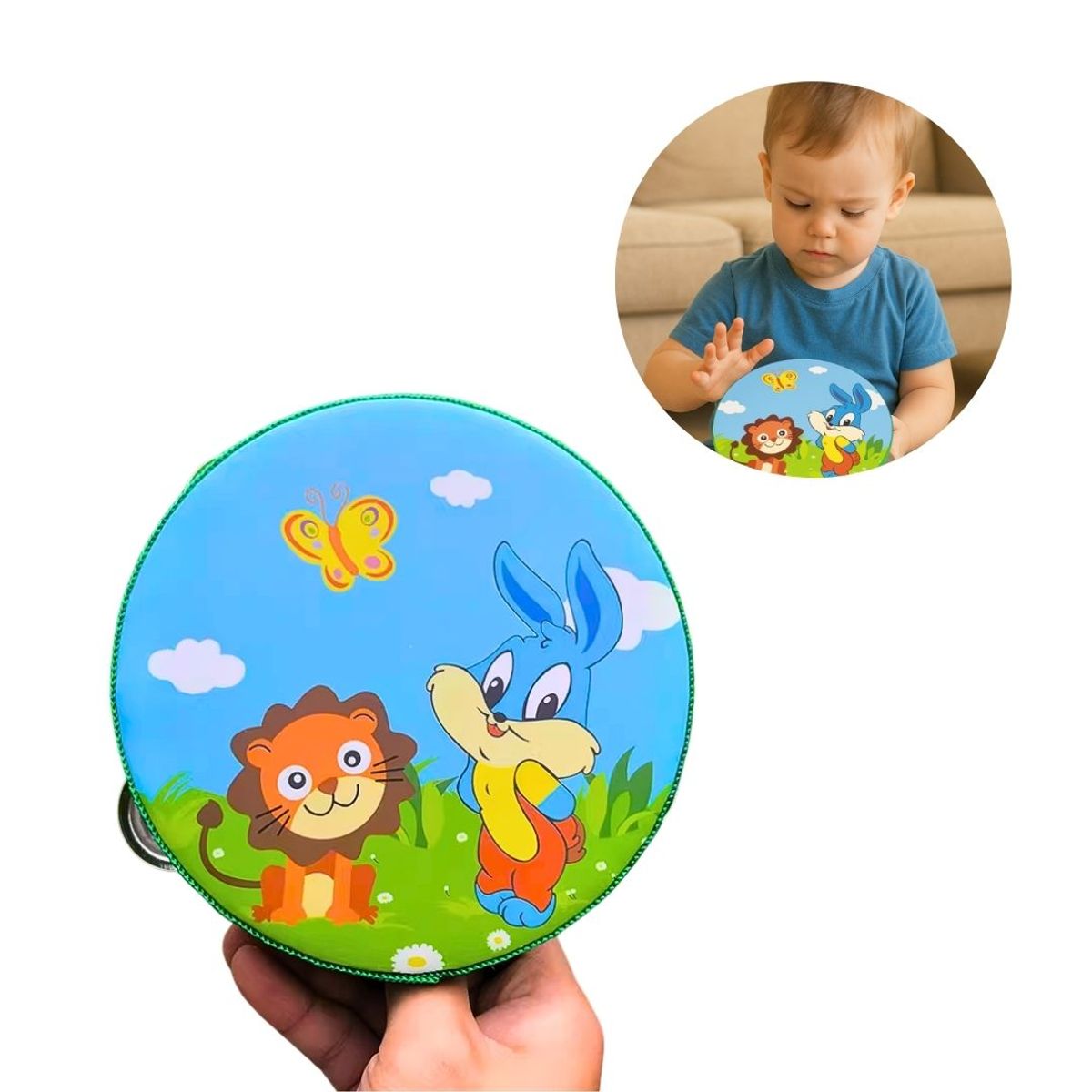 GENERICO - Pandereta de Madera Infantil con 4 Chapas - Verde