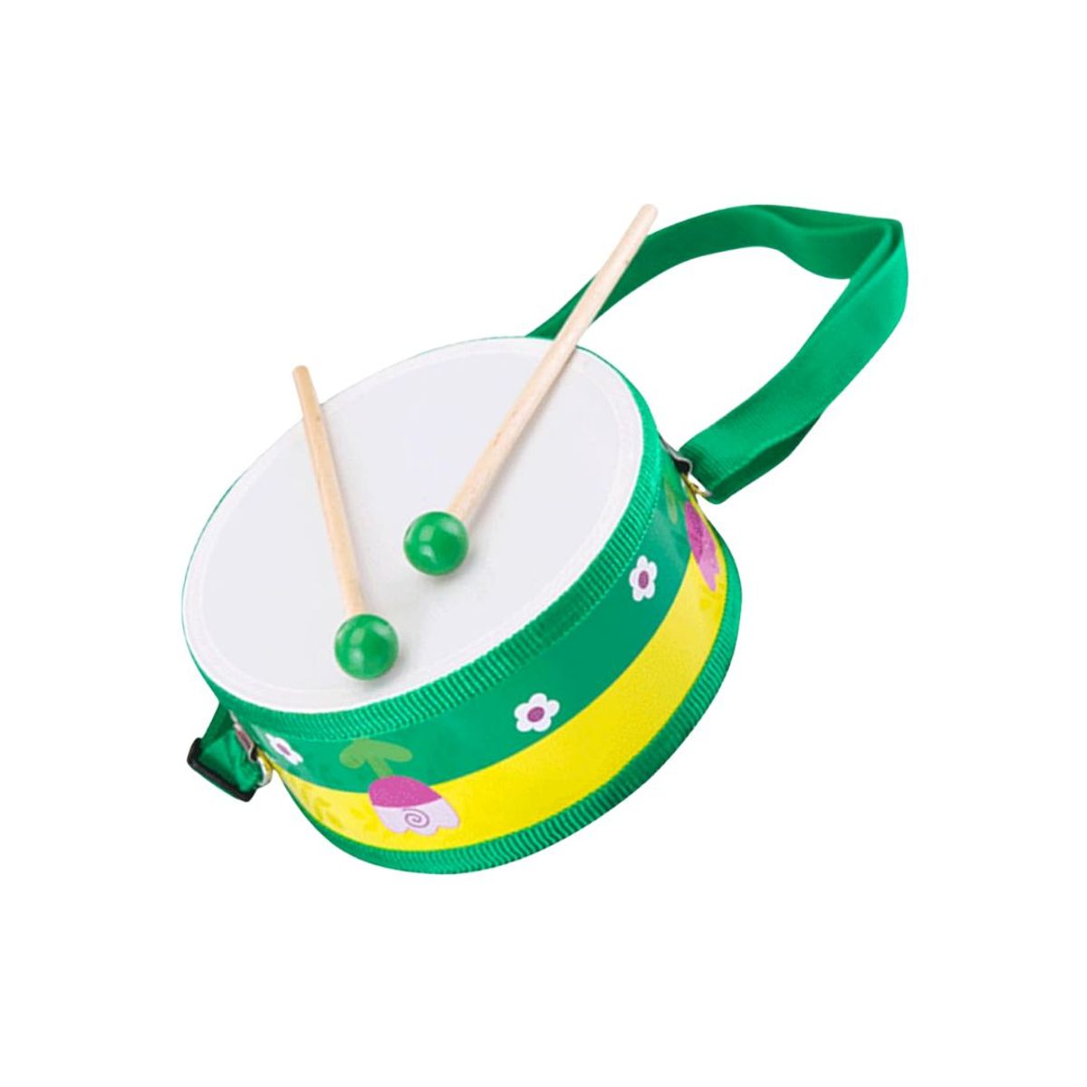 GENERICO - Tambor Verde Infantil de Madera con Par de Baquetas