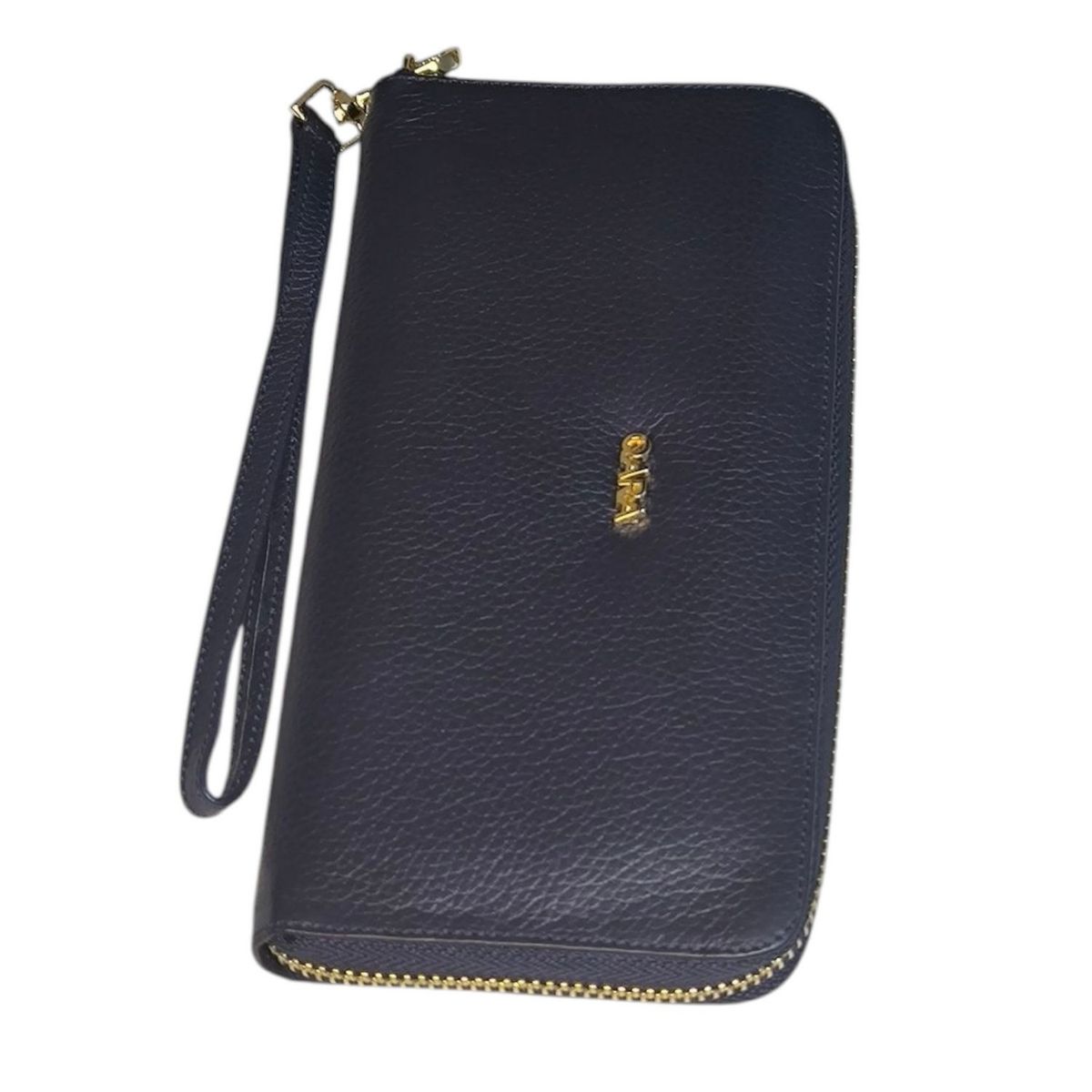 QARA - Billetera azul en cuero genuino Qara
