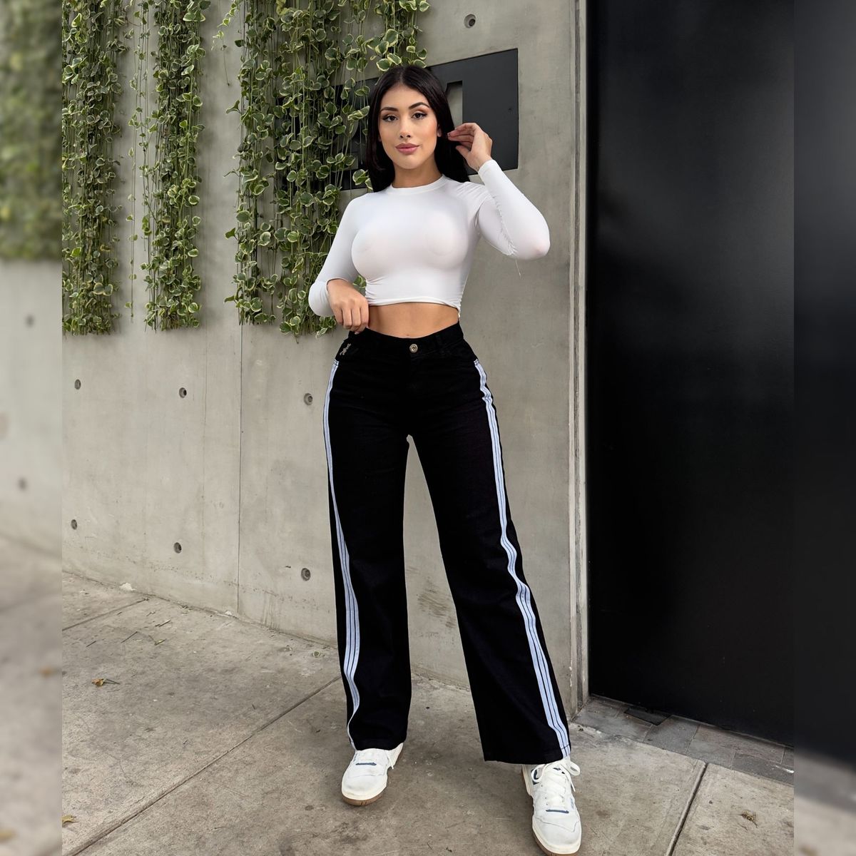 BENCUS JEANS - Pantalón Wide Leg Mujer Color Negro