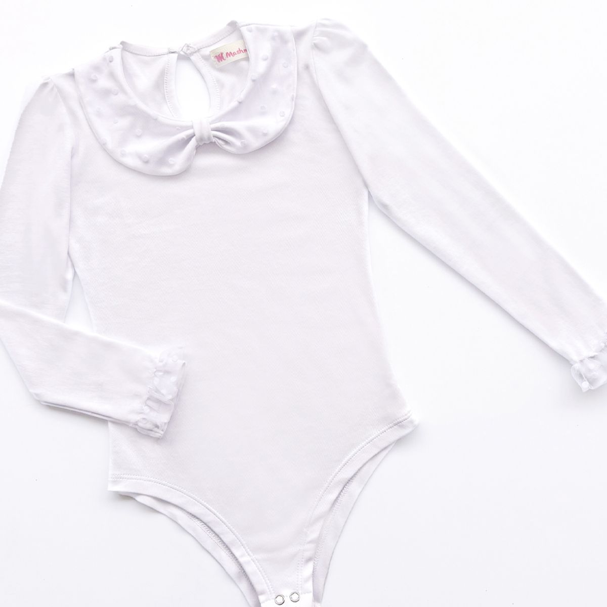 KIDS MASHMELO - BODY PARA NIÑA CON TULL BORDADO EN CUELLO BB Y PUÑOS KIDS MASHMELO