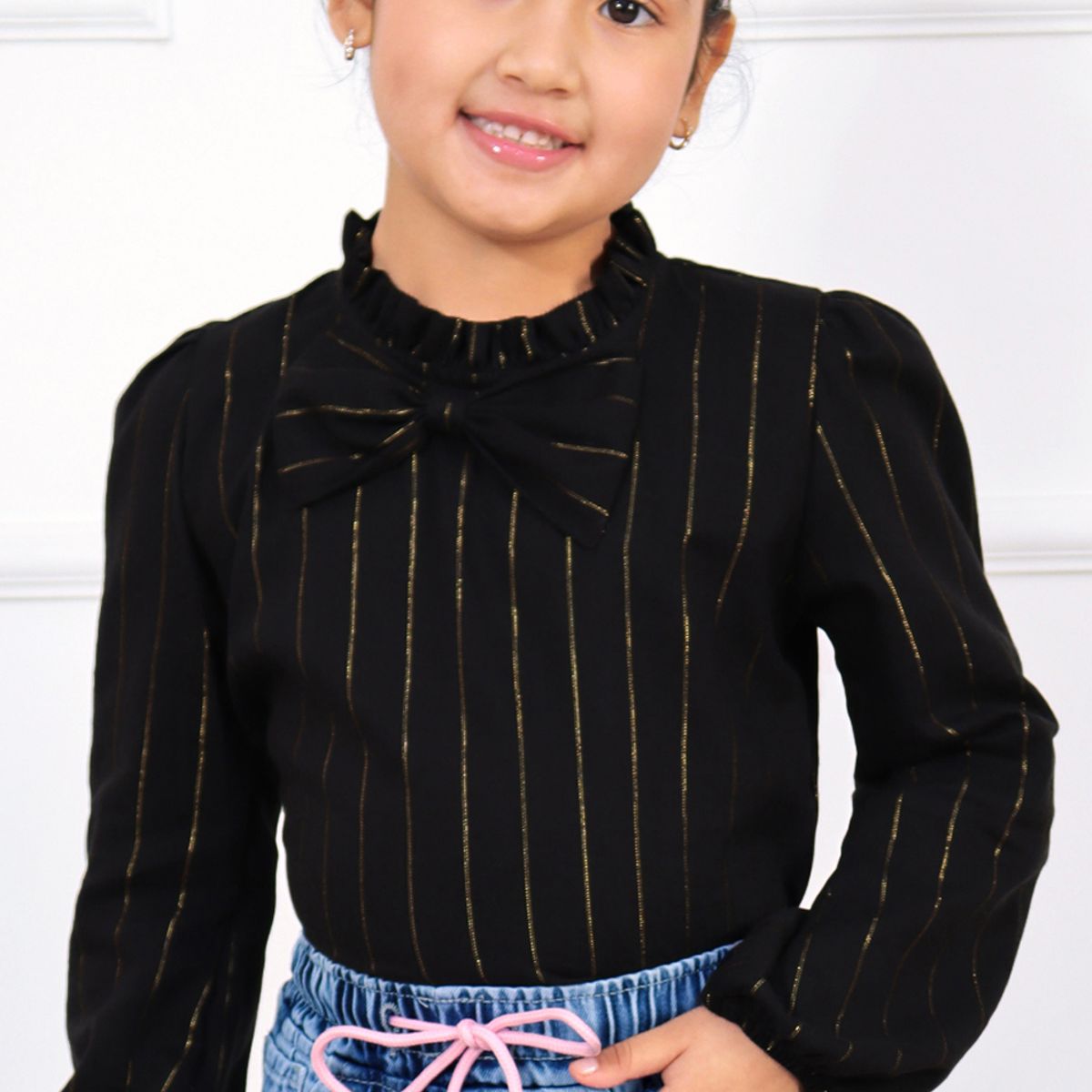 KIDS MASHMELO - BLUSA PARA NIÑA RAYON LUREX RECOGIDA EN CUELLO Y LAZO KIDS MASHMELO