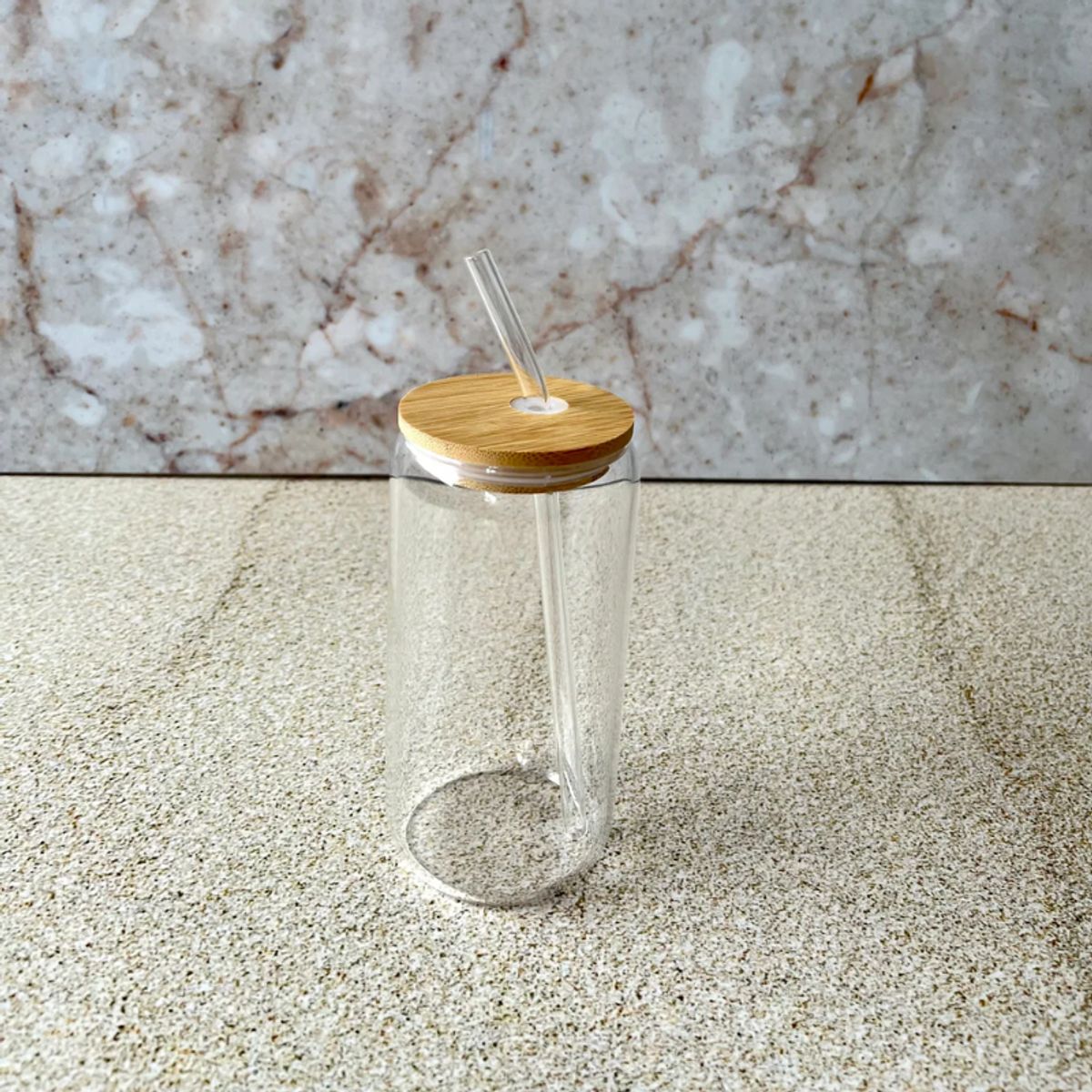 PIA COPELLO STORE - Vaso de Vidrio y Bambú con Sorbete