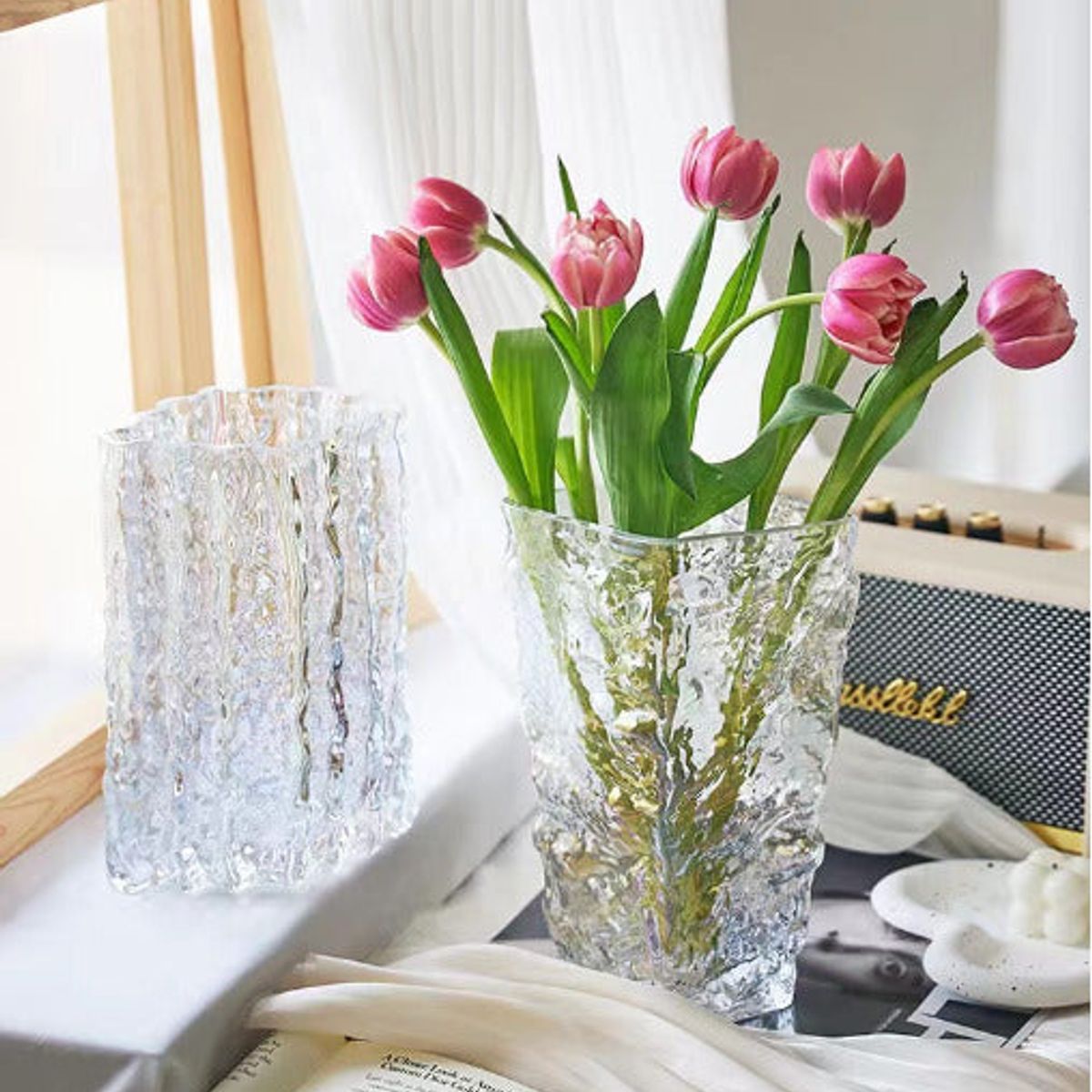 PIA COPELLO STORE - Florero de Vidrio Transparente Textura