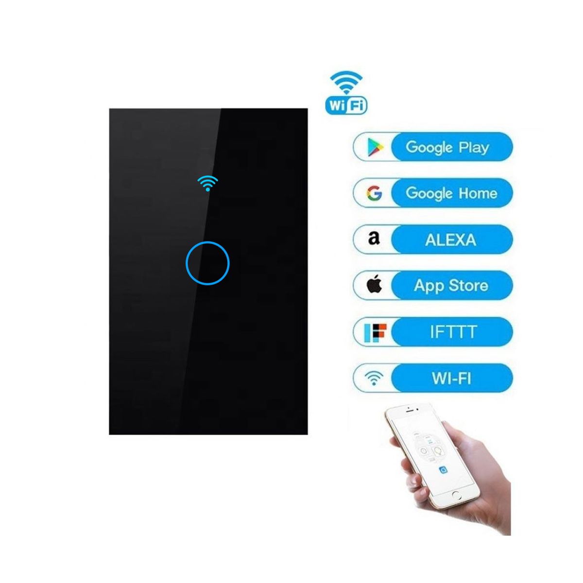 GENERICO - Interruptor de Pared WiFi  1 Toma - Incluye Capacitor - Alexa y Google