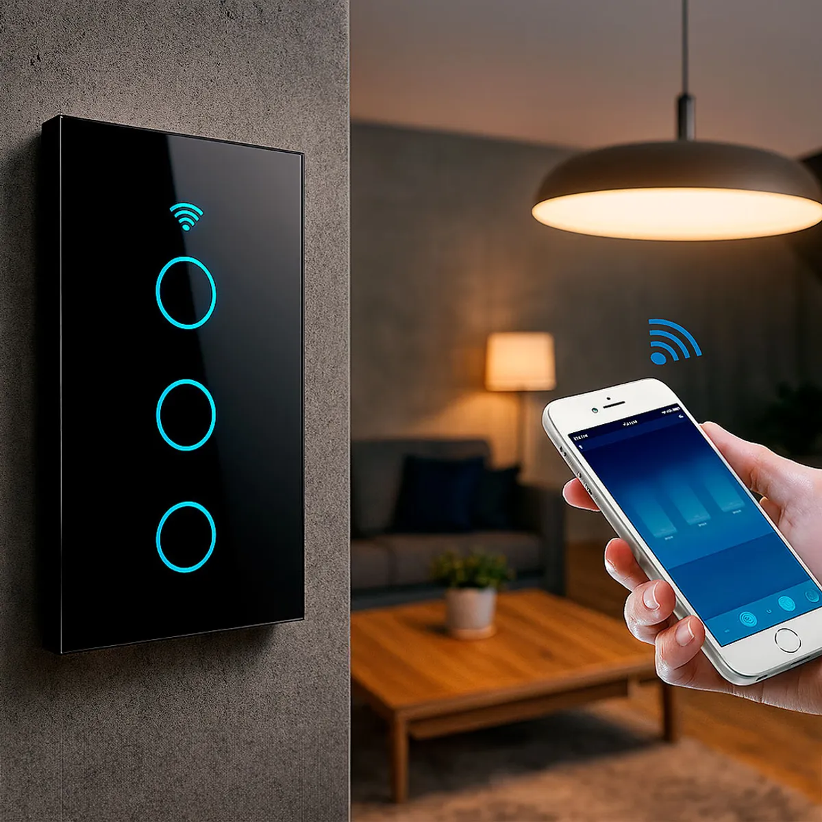 GENERICO - Interruptor de Pared WiFi  3 Tomas - Incluye Capacitor - Alexa y Google