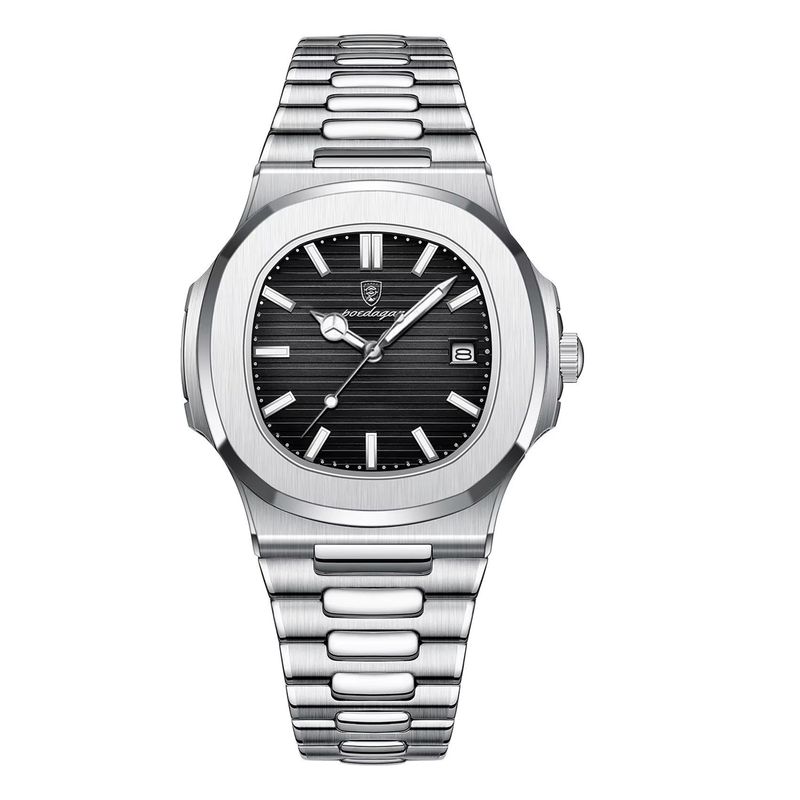 GENERICO - RELOJ METAL HOMBRE PLATEADO FONDO NEGRO POEDAGAR