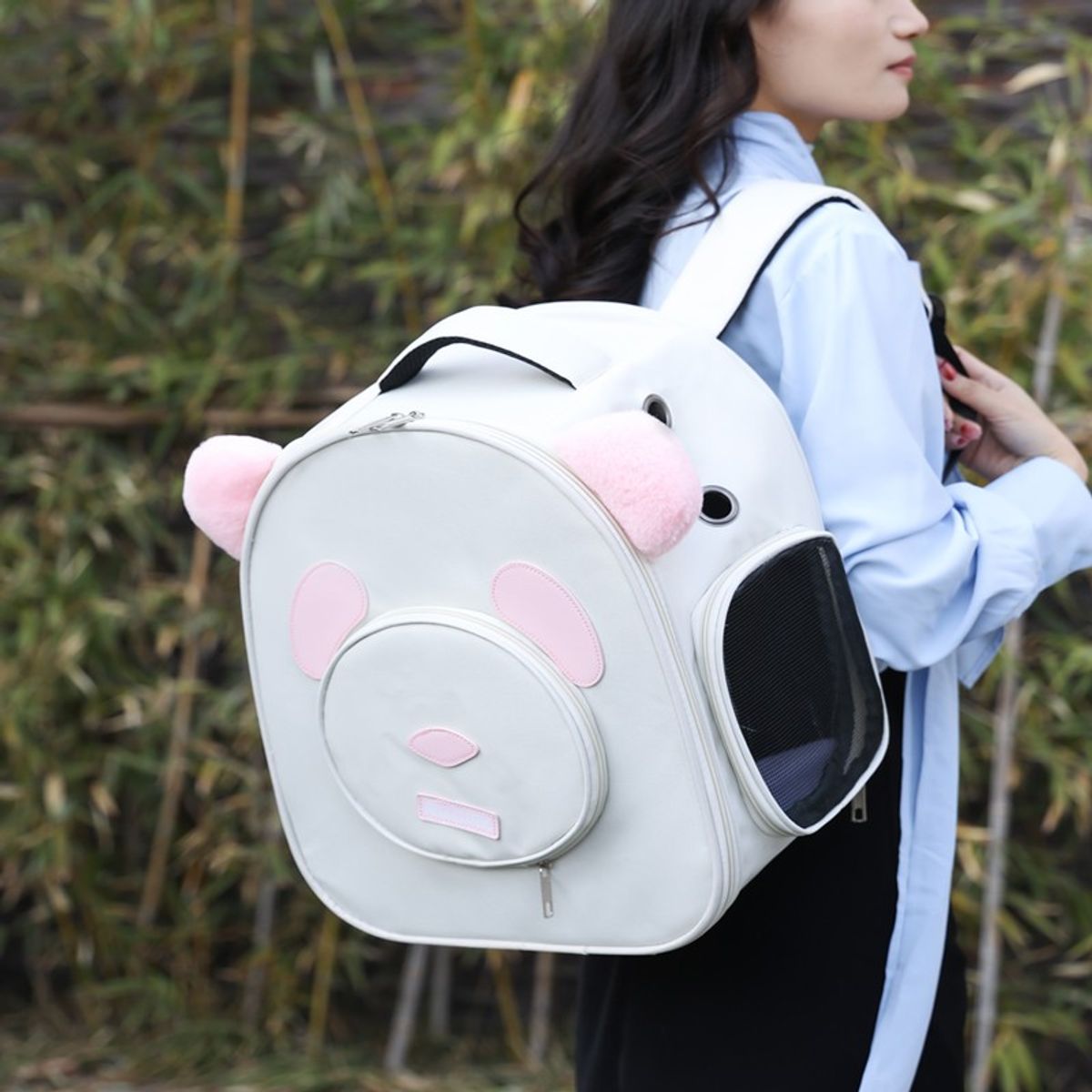 GENERICO - Mochila transportadora para gato - osito 40x33x22cm - Rosa