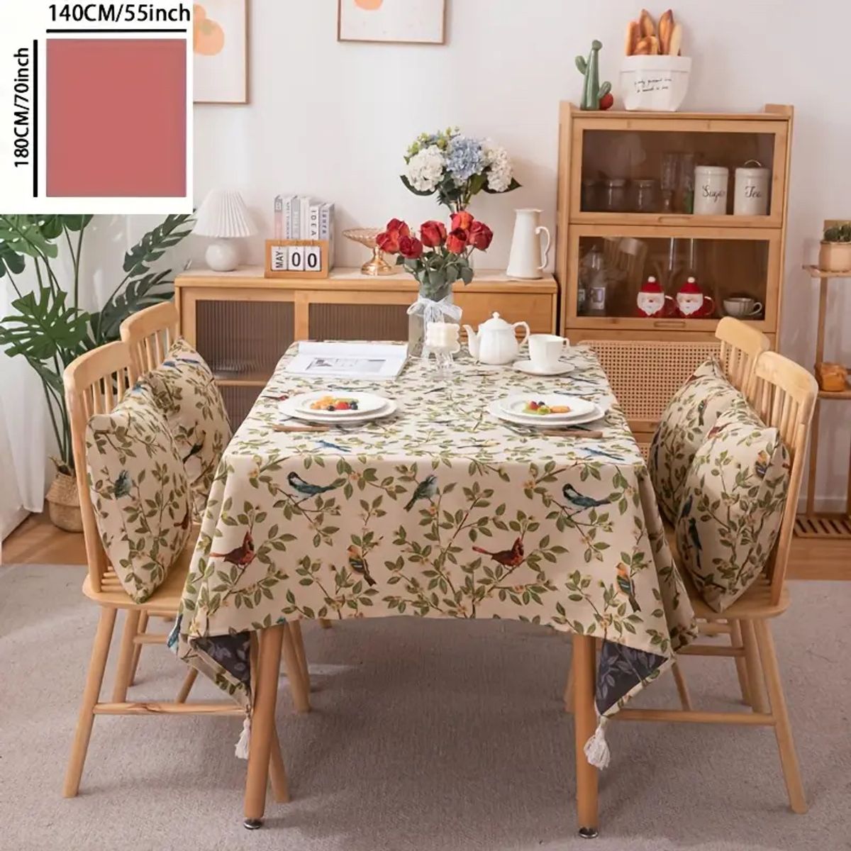 PUREPOWER - Mantel Rectangular Flores  Aves Jacquard 140x180cm con Flecos