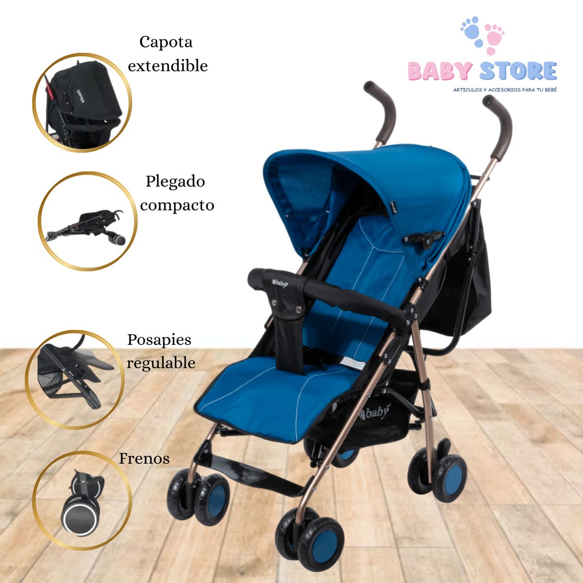 EBABY - Coche Bastón Zazu Ebaby 217-1 Azul  Liviano y Plegable