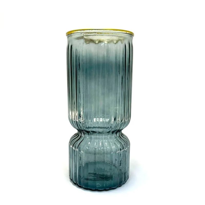 GENERICO - FLORERO LABRADO BORDE DORADO AZUL NEGRO ICHIMATSU