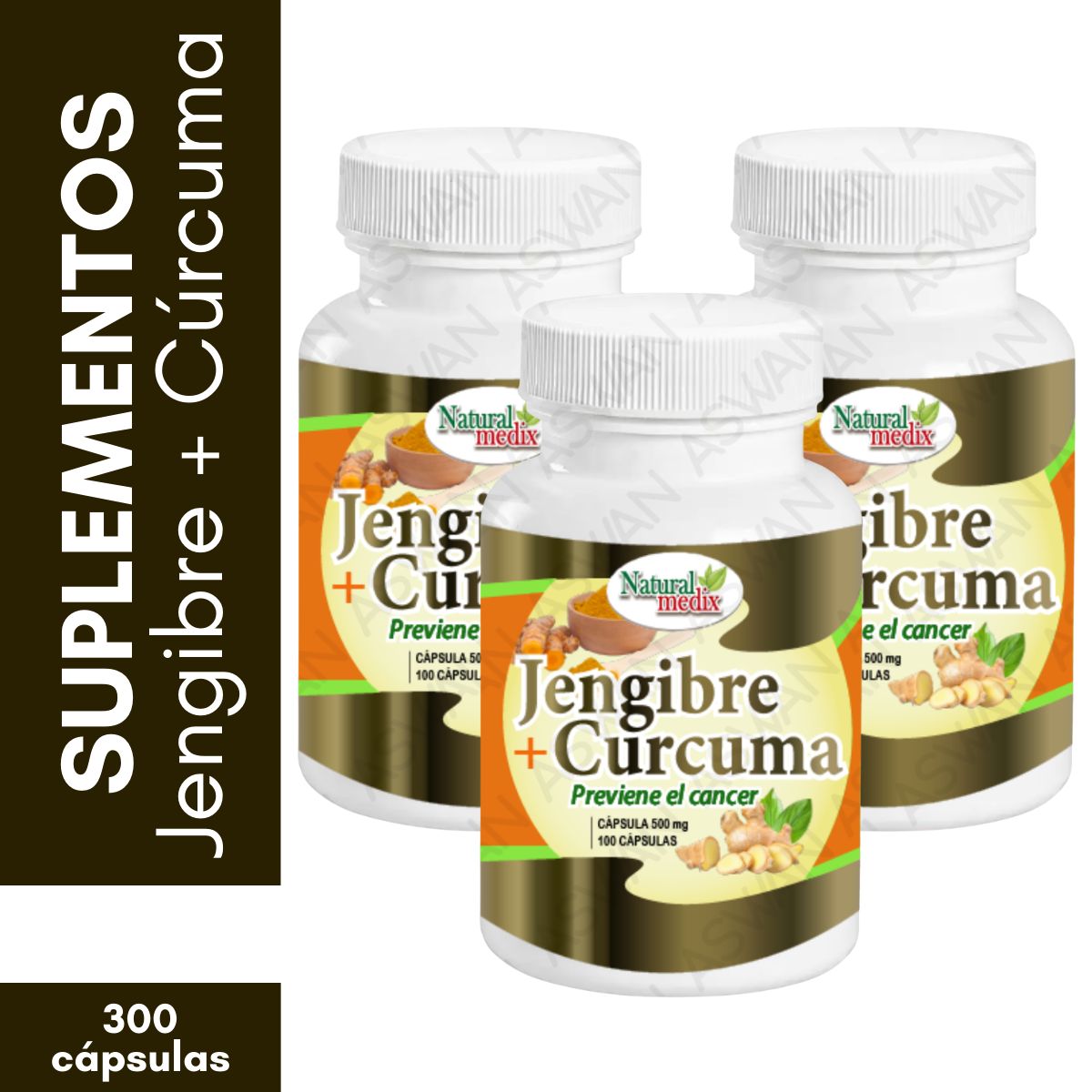 GENERICO - Pack x3 Jengibre & Curcuma 100 Cápsulas - Natural Medix