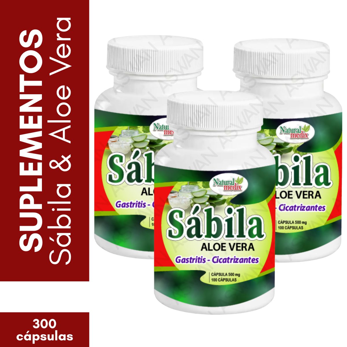 GENERICO - Pack x3 Sábila & Aloe Vera 100 Cápsulas - Natural Medix