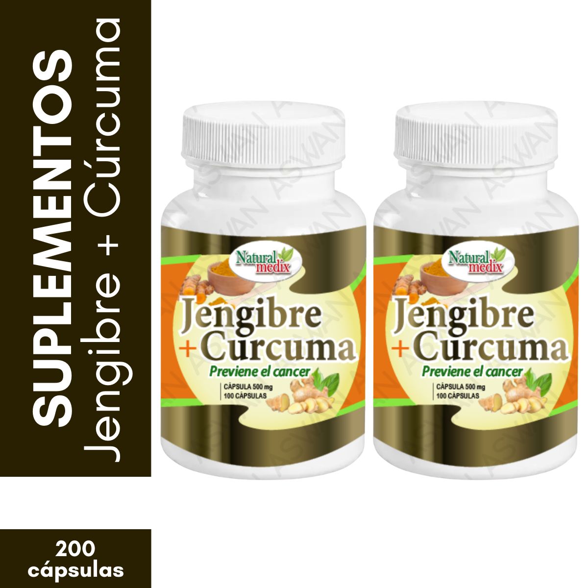 GENERICO - Pack x2 Jengibre & Curcuma 100 Cápsulas - Natural Medix