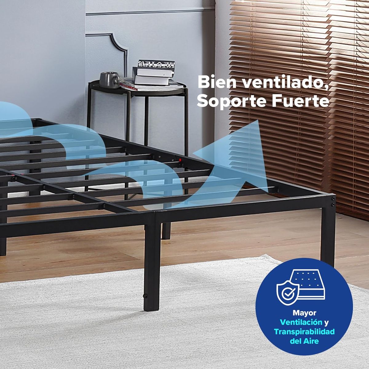 ANYHOGAR - Base De Cama 2 Plazas150x190x35cm Color Negro