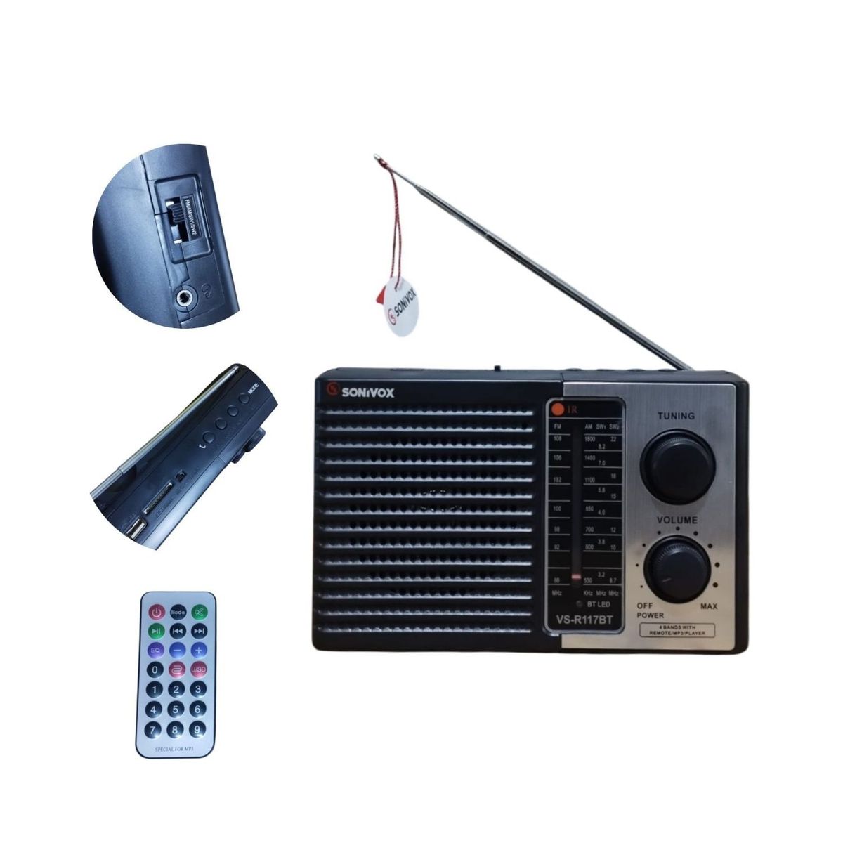 OEM - Radio Portátil Sonivox Bluetooth AM FM USB SD