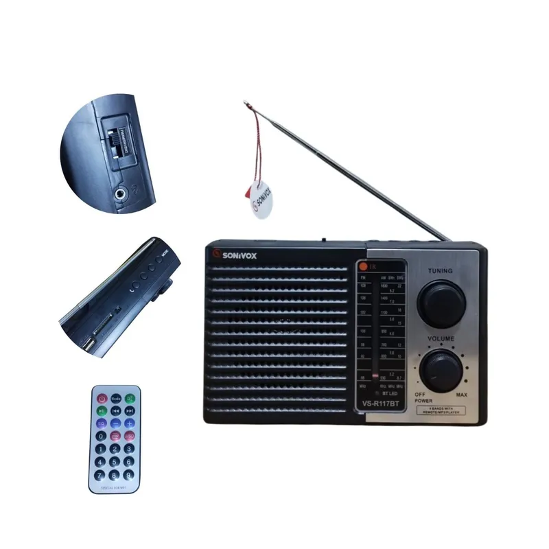 OEM - Radio Portátil Sonivox Bluetooth AM FM USB SD