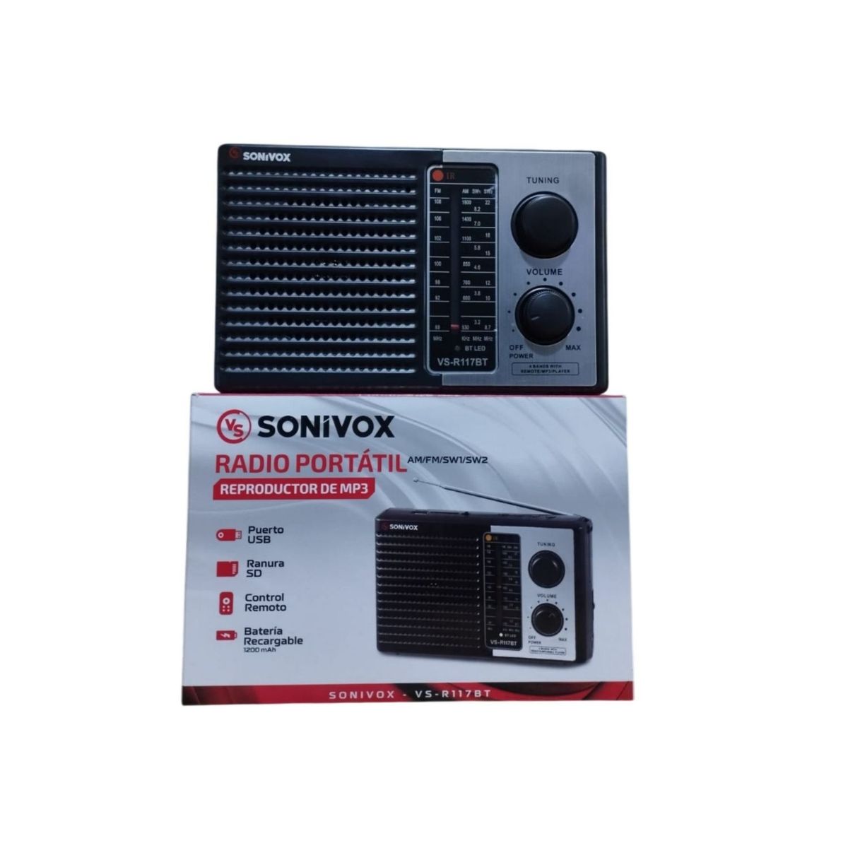 OEM - Radio Portátil Sonivox Bluetooth AM FM USB SD