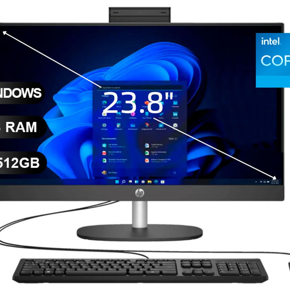 HP - AIO HP PROONE 240 G10, I5-1334U, 16GB RAM, 512GB SSD, 23.8", SIN WINDOWS (B88BKAT)