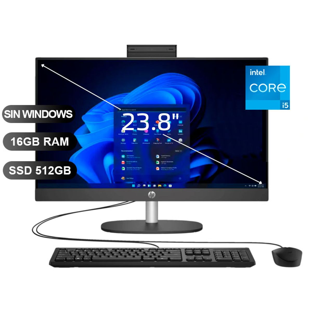 HP - AIO HP PROONE 240 G10, I5-1334U, 16GB RAM, 512GB SSD, 23.8", SIN WINDOWS (B88BKAT)