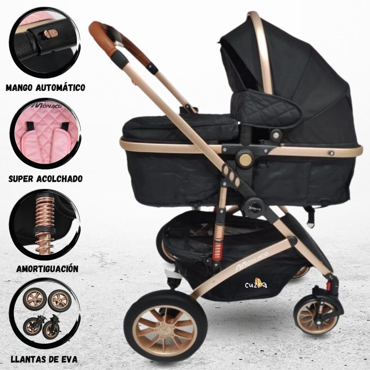 BABY HAPPY - Coche Deportivo Moisés para Bebé «MONACO» Black