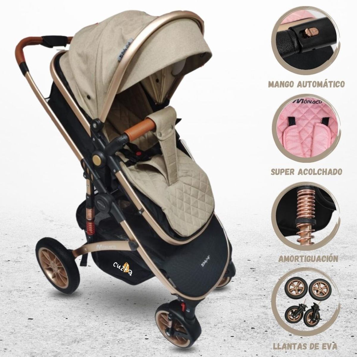 BABY HAPPY - Coche Deportivo Moisés para Bebé «MONACO» Beige