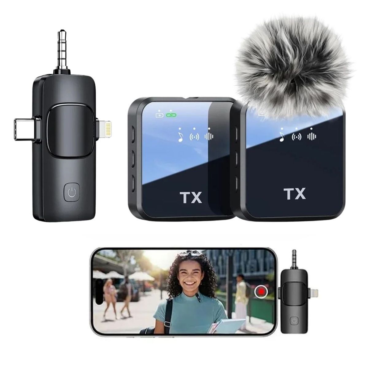 SEISA - Microfonos Inalambricos Solaperos Recargables Dual 3 en 1 Para Creadores Contenido Live Streaming