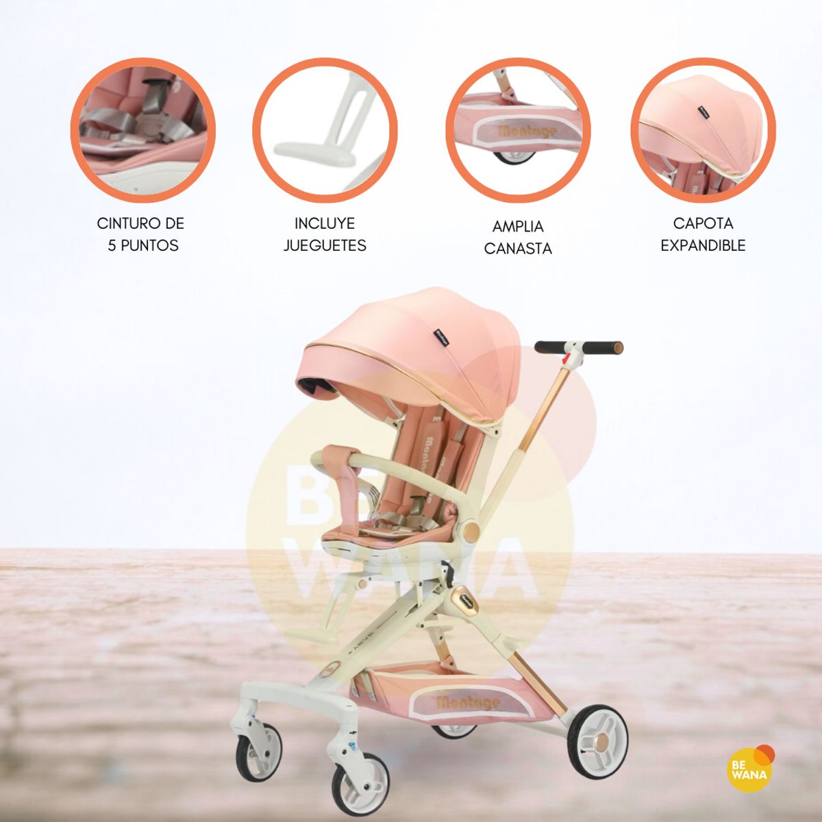 CUZKA - Coche Deportivo para Bebé «MONTAGE» Pink