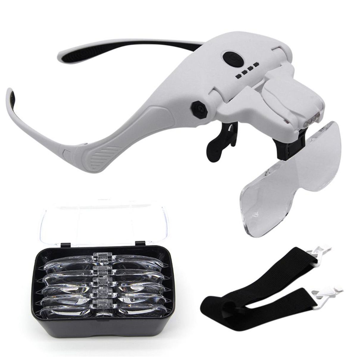 GENERICO - Lupa De Cabeza Recargable 4 Luz Led + 5 Lentes De Aumento