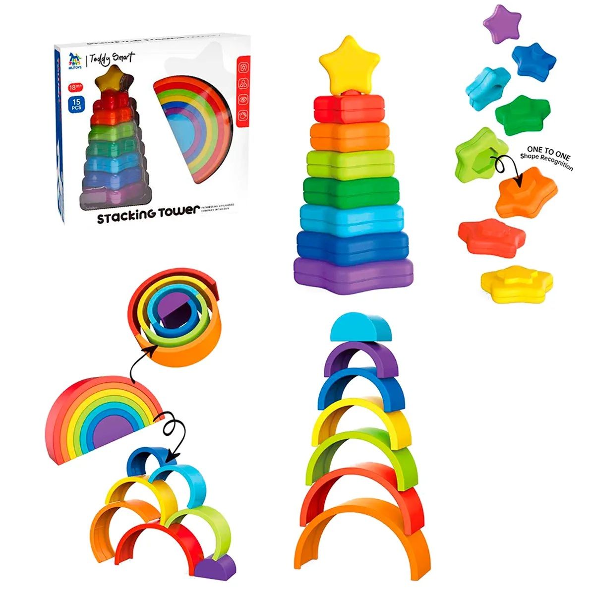 IDEAL - Pack de 2 Torres Apilables Estrellas Smart Baby