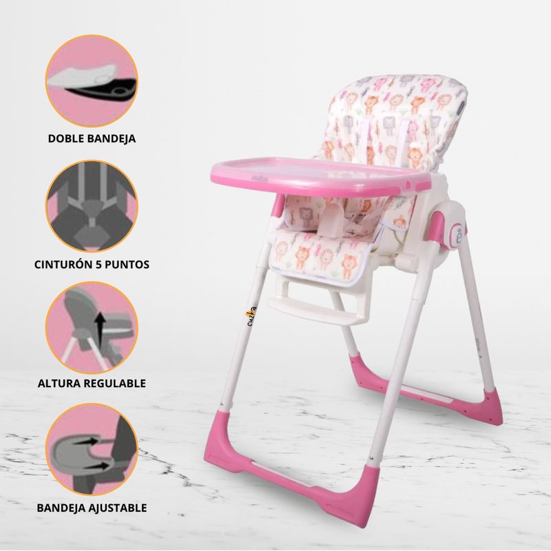EVEZO - Silla de Comer Graduable para Bebé »NELLY» Pink