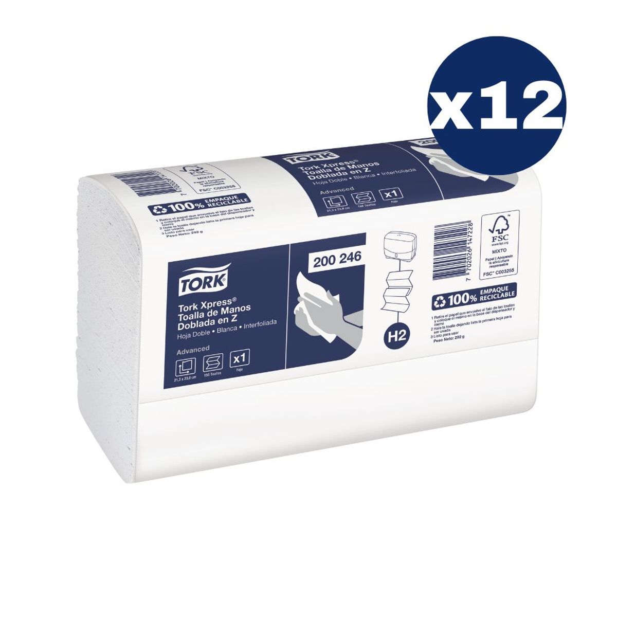 TORK - Papel Toalla Interfoliada Tork Xpress® 12 paq x 150 hojas