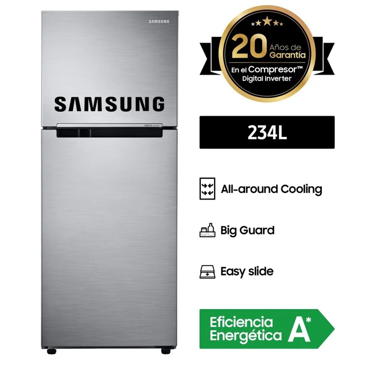 SAMSUNG - Refrigeradora Samsung RT22FARADS8 Top Freezer 234L Plateado