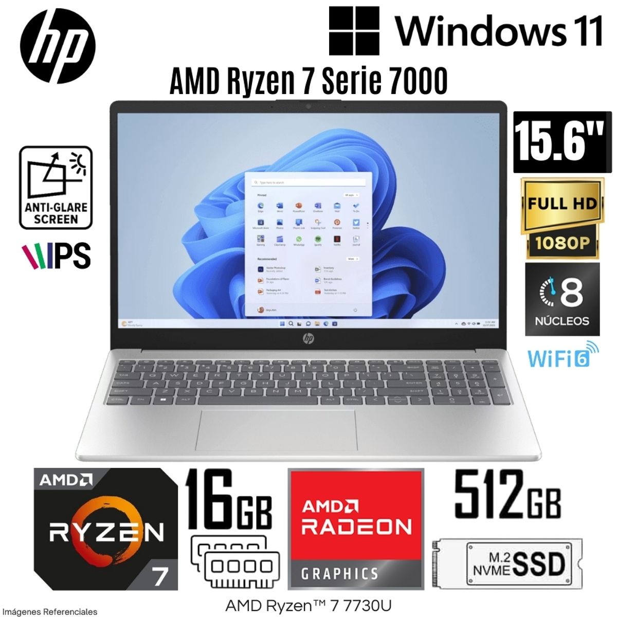 HP - Laptop HP 15-FC0012LA AMD Ryzen 7-7730U 16GB RAM 512GB SSD 15.6"  FHD IPS - Dorador Calido