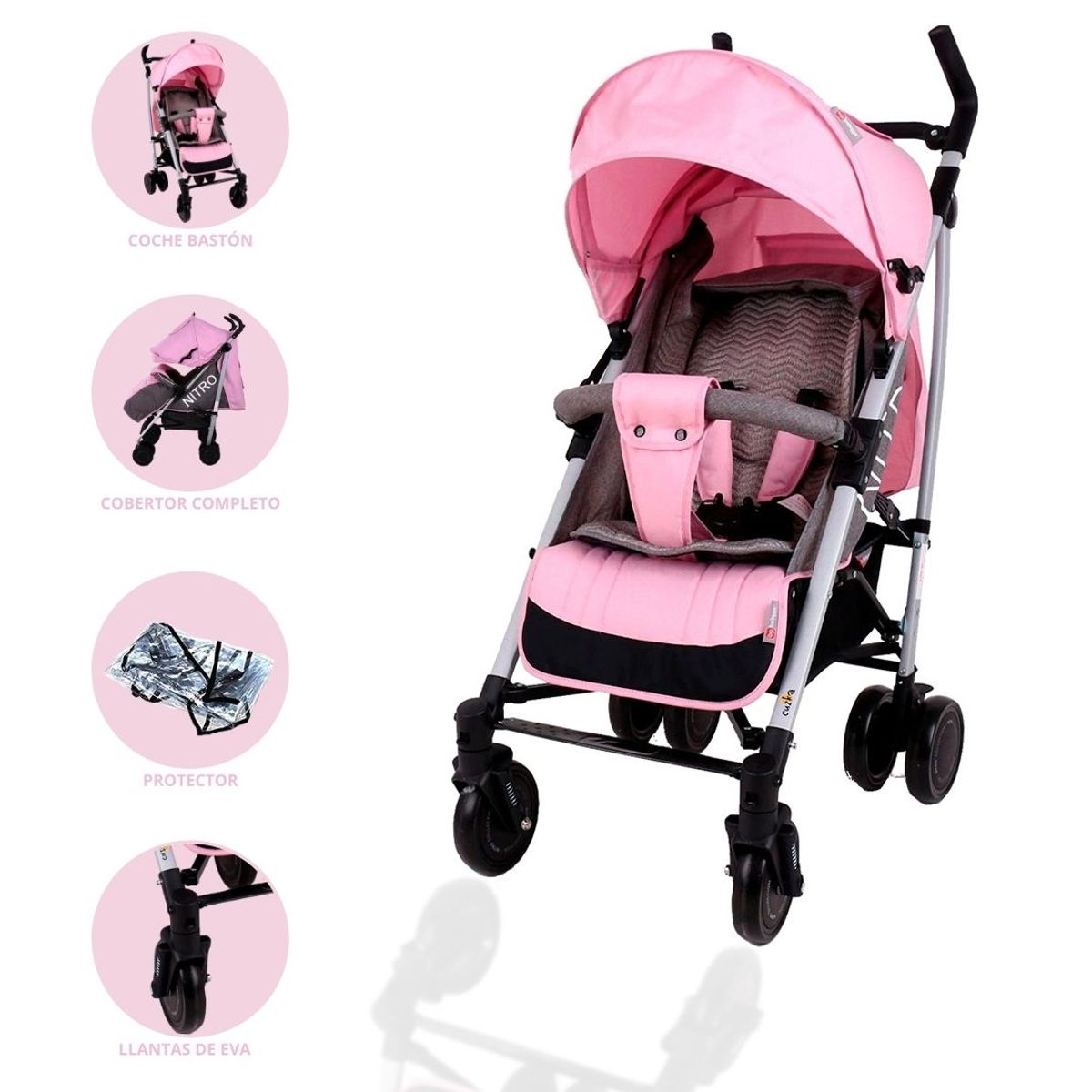 BABYGO - Coche Bastón Deportivo para Bebé  «NITRO» Pink Gray