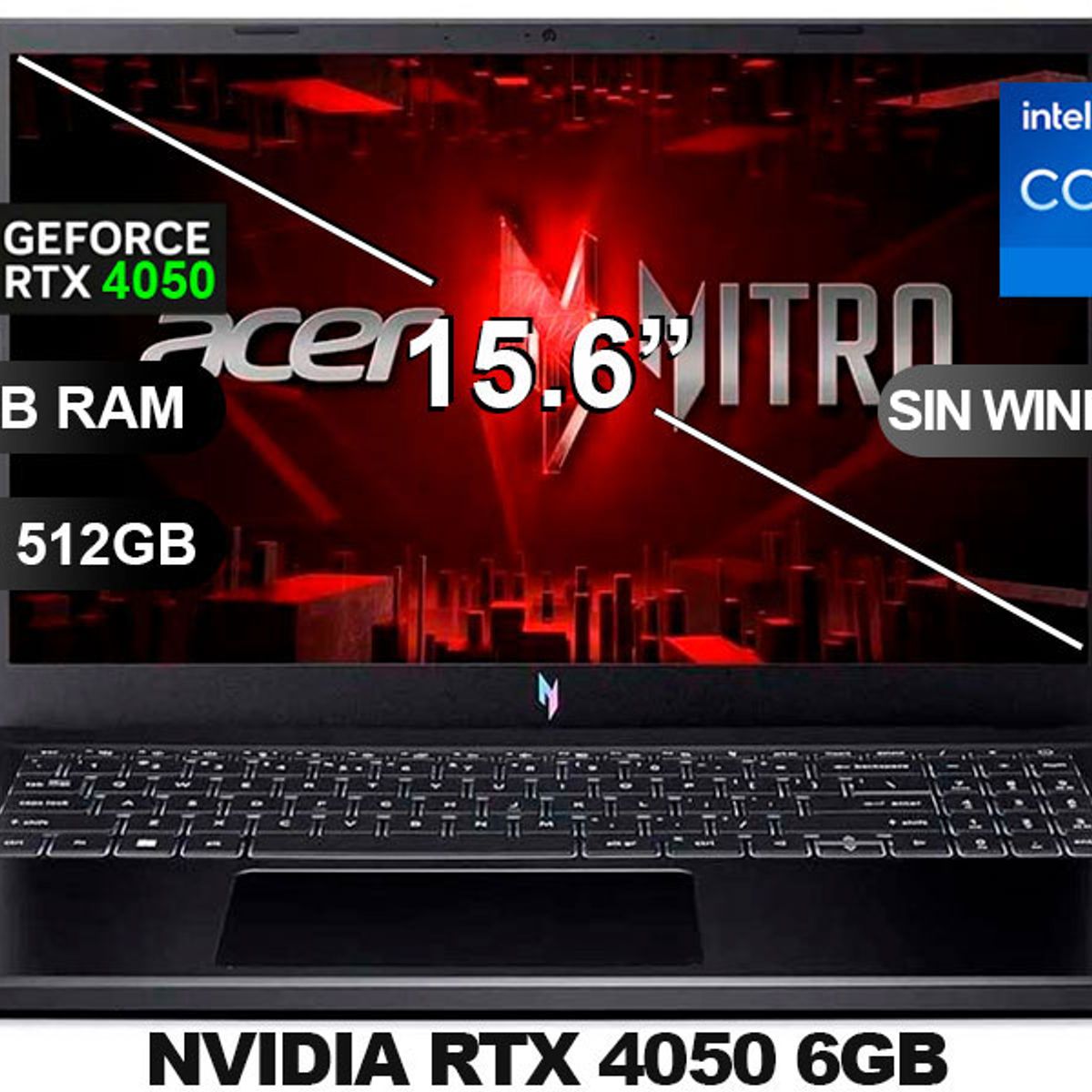 ACER - Laptop ACER NITRO5 V ANV15-51-7285-PE I7-13620H 16GB RAM 512GB SSD RTX4050-6GB 15.6 SIN WINDOWS