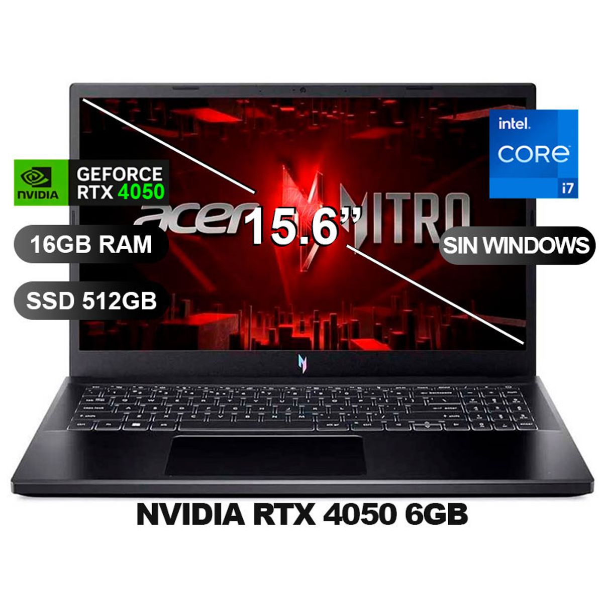 ACER - Laptop ACER NITRO5 V ANV15-51-7285-PE I7-13620H 16GB RAM 512GB SSD RTX4050-6GB 15.6 SIN WINDOWS