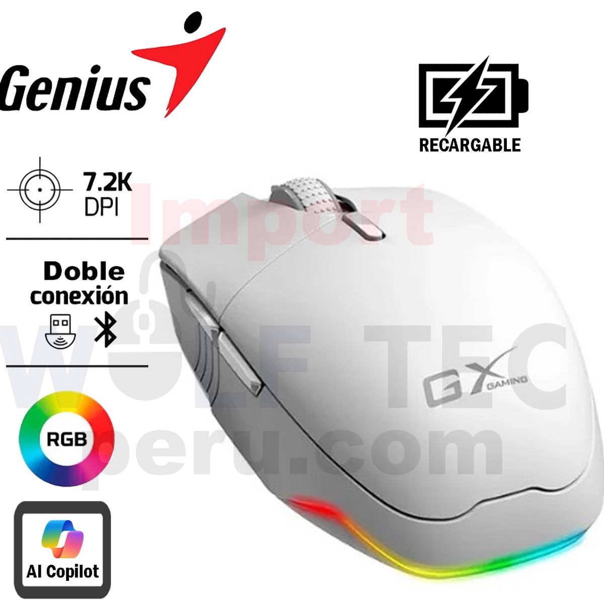 GENIUS GX - Mouse Gaming Inalámbricobt Genius GX Scorpion M8250 AI Copilot Blanco